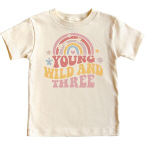 Young Wild Three Retro Rainbow Adorable 3rd Birthday Shirt for Infant Baby Toddler Girl Third Birthday Outfit in Saudi Arabia