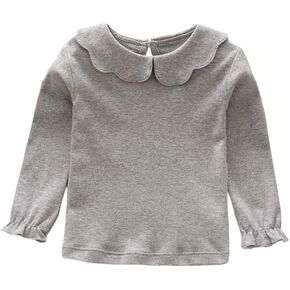 HDLEXD Baby Girls Long Sleeves Solid Color Doll Collar T-Shirt Blouse Toddler Kids Basic Pullover Bottom Tops