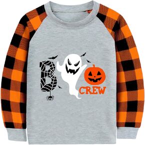 CM-Kid Toddler Boy Girl Halloween Shirt Pumpkin Ghost Boo Raglan Orange Buffalo Plaid Long Sleeve Tshirt Tops