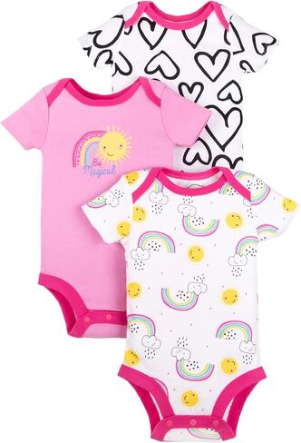 LAMAZE baby-girls Super Combed Natural Cotton Short Sleeve Bodysuit, Snap Closure, 3 Pack in Saudi Arabia