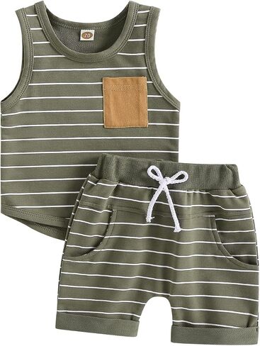 Toddler Baby Boy Summer Outfit Sleeveless T Shirt Top Casual Shorts Set Infant Newborn Clothes 6 12 18 24 Month 2T in Kuwait