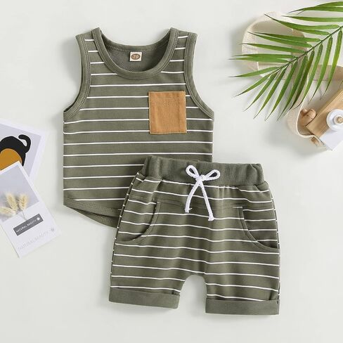 Toddler Baby Boy Summer Outfit Sleeveless T Shirt Top Casual Shorts Set Infant Newborn Clothes 6 12 18 24 Month 2T in Kuwait
