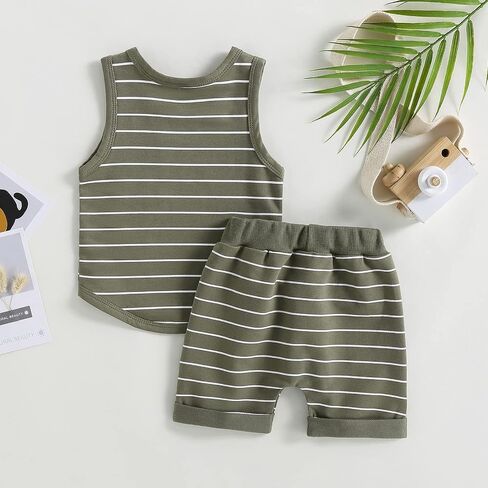 Toddler Baby Boy Summer Outfit Sleeveless T Shirt Top Casual Shorts Set Infant Newborn Clothes 6 12 18 24 Month 2T in Kuwait