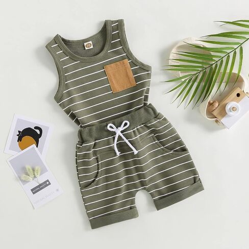 Toddler Baby Boy Summer Outfit Sleeveless T Shirt Top Casual Shorts Set Infant Newborn Clothes 6 12 18 24 Month 2T in Kuwait