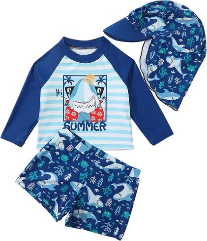ياجاتا طفل رضيع الأولاد 3 قطع ملابس السباحة مجموعة الأولاد ملابس السباحة ديناصور ثوب السباحة طفح الحرس UPF 50+ in Kuwait