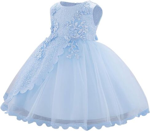 Baby Flower Girl Dress Sleeveless Lace Bowknot Princess Tulle Tutu Bridesmaid Wedding Baptism Birthday Party Prom Gown in Saudi Arabia