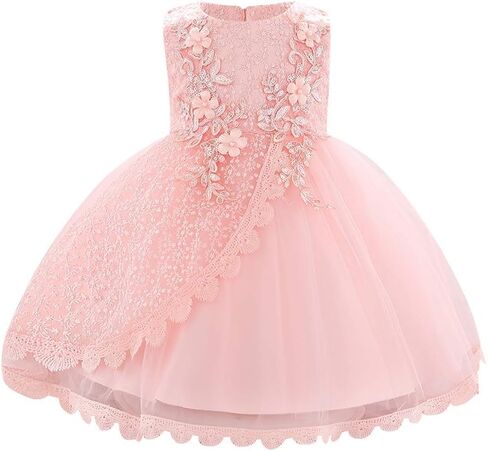 Baby Flower Girl Dress Sleeveless Lace Bowknot Princess Tulle Tutu Bridesmaid Wedding Baptism Birthday Party Prom Gown in Kuwait