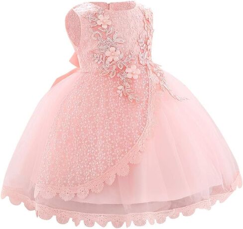 Baby Flower Girl Dress Sleeveless Lace Bowknot Princess Tulle Tutu Bridesmaid Wedding Baptism Birthday Party Prom Gown in Kuwait