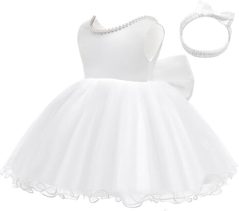 LZH Baby Girls مكشكش من الدانتيل بدون ظهر مع غطاء للرأس، فساتين على شكل زهرة على شكل فيونكة وحفلات الزفاف in Kuwait