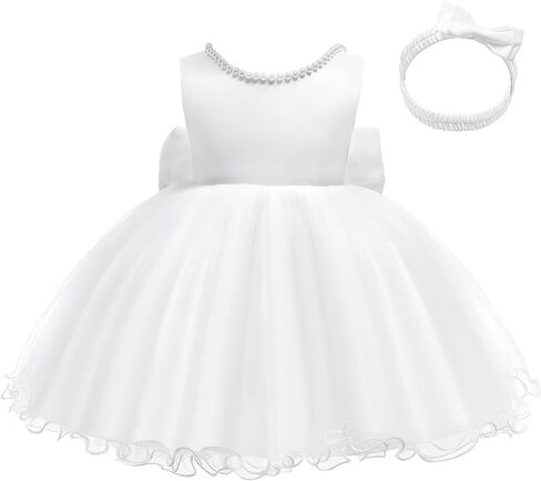 LZH Baby Girls مكشكش من الدانتيل بدون ظهر مع غطاء للرأس، فساتين على شكل زهرة على شكل فيونكة وحفلات الزفاف in Kuwait