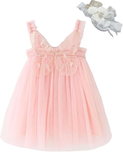 Bow Dream Baby Girls Toddler Tutu Dress Infant Tulle Dress Party Princess Dress with Flower Headband Dusty Rose in Saudi Arabia