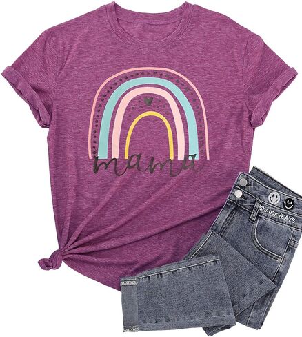 Mama and Mini Rainbow T-Shirt Mommy and Me Shirts Mama Mini Matching Tee Boho Rainbow Shirt Mother and Daughter Shirt in Saudi Arabia