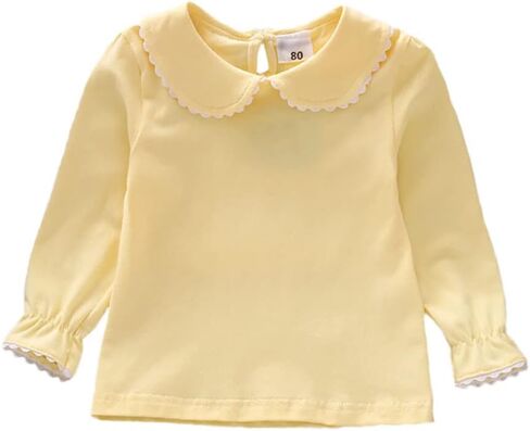 Baby Girls Long Sleeves Solid Color Doll Collar T-Shirt Blouse Toddler Kids Basic Pullover Bottom Tops in Saudi Arabia