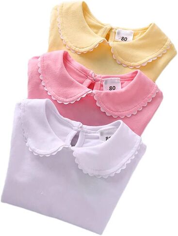 Baby Girls Long Sleeves Solid Color Doll Collar T-Shirt Blouse Toddler Kids Basic Pullover Bottom Tops in Saudi Arabia