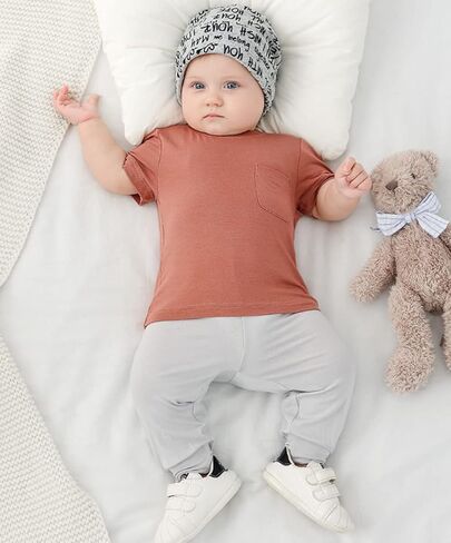 SUZEL بيبي بنين بنات تي شيرت الصلبة قصيرة الأكمام بلايز الأبيض الخيزران فسكوزي تي شيرت الملابس in Kuwait