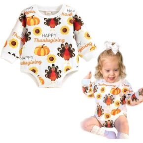 Simplee kids Thanksgiving Day Romper Baby Girl Baby Boys Pumpkin Romper Halloween Outfits Orange Stripes Bodysuit Fall Outfits Jumpsuit Footies 0-18 Months in Kuwait