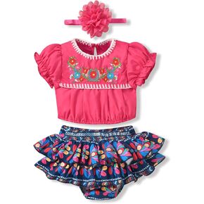 HINTINA Infant Baby Girl Mexican Embroidery Floral Shorts Outfits Ethnic Wear Cinco De Mayo Fiesta Clothes Set