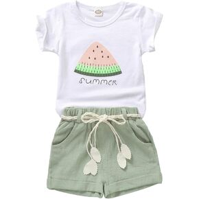 Goodplayer Toddler Baby Girls Summer Clothes Set Kids Watermelon Print T-shirt Short Sets Outfits for 1-4 Years Old