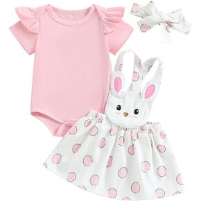 BeQeuewll Newborn Infant Girl Easter Outfit Bunny Dress Overall Skirt Ruffle Romper with Headband Girl First Easter Clothing in Saudi Arabia
