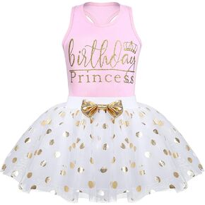JanJean Toddler Baby Girls First Birthday Outfit Cake Smash Outfit Racer-Back Shirt with Polka Dots Princess Tutu Skirt Set