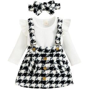 ملابس الفتيات حديثي الولادة من Zero2Seven فستان بحمالات ملابس رومبير مضلع + تنورة زهرية + مجموعة ملابس عصابة رأس in Kuwait