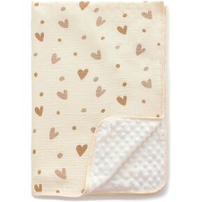 Baby Blanket for Unisex Boys Girls Nursery Minky Blankets with Muslin Cotton Front Dotted Fleece Backing Double Layer Bed Throws Solidcolor Beige in Saudi Arabia