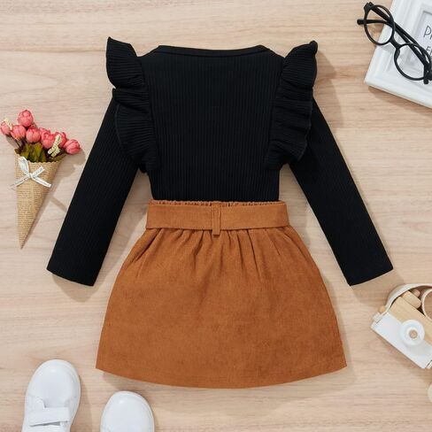 Toddler Girl Ruffle Long Sleeve Top+ Plaid Mini Pleated Skirt+ Beret Hat 3Pcs Clothes Set Baby Kid Fall Winter Outfit in Saudi Arabia