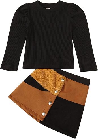 Toddler Girl Ruffle Long Sleeve Top+ Plaid Mini Pleated Skirt+ Beret Hat 3Pcs Clothes Set Baby Kid Fall Winter Outfit in Kuwait