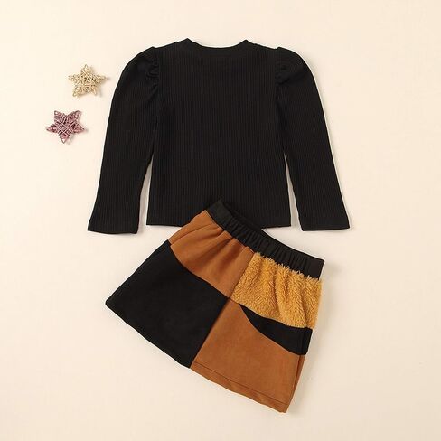 Toddler Girl Ruffle Long Sleeve Top+ Plaid Mini Pleated Skirt+ Beret Hat 3Pcs Clothes Set Baby Kid Fall Winter Outfit in Kuwait