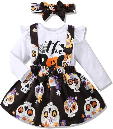 VINUOKER Baby Girls Halloween Skirt Set Infant Cotton Romper + Suspender Skirt Baby Clothes Fall Outfits Set in Saudi Arabia
