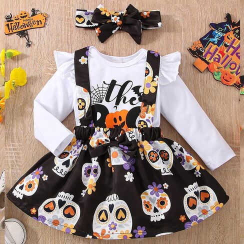 VINUOKER Baby Girls Halloween Skirt Set Infant Cotton Romper + Suspender Skirt Baby Clothes Fall Outfits Set in Saudi Arabia