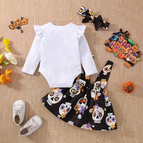 VINUOKER Baby Girls Halloween Skirt Set Infant Cotton Romper + Suspender Skirt Baby Clothes Fall Outfits Set in Saudi Arabia