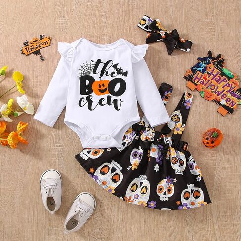 VINUOKER Baby Girls Halloween Skirt Set Infant Cotton Romper + Suspender Skirt Baby Clothes Fall Outfits Set in Saudi Arabia