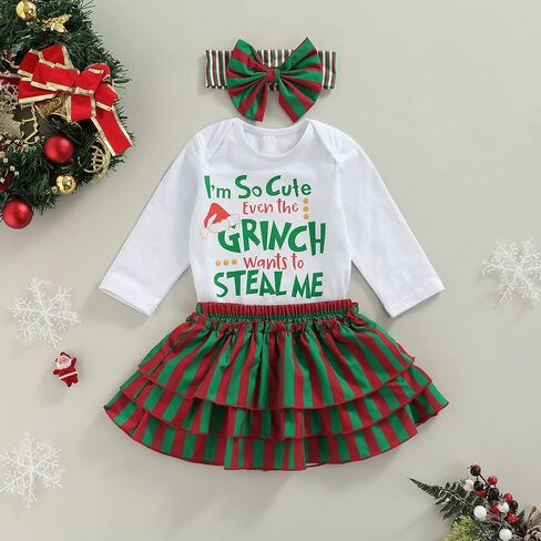 مجموعة ملابس عيد الميلاد الأولى للفتيات الصغيرات من My First Christmas رومبير توتو تنورة عقال مكونة من 3 قطع لحديثي الولادة in Kuwait