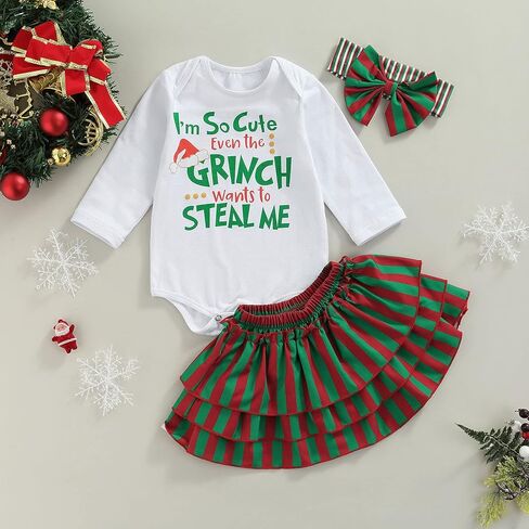 مجموعة ملابس عيد الميلاد الأولى للفتيات الصغيرات من My First Christmas رومبير توتو تنورة عقال مكونة من 3 قطع لحديثي الولادة in Kuwait