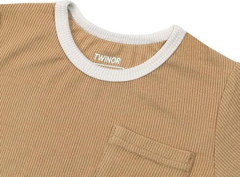 TWINOR Bamboo Ribbed Baby Summer Outfits Toddler Boy Girl T-shirt Shorts 2pcs Clothes Set in Kuwait