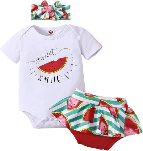 Haokaini الوليد الرضع طفل الفتيات ملابس الصيف قصيرة الأكمام رومبير الفاكهة طويلة متوهج السراويل البطيخ الليمون الملابس مجموعة in Kuwait
