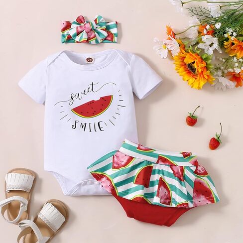 Haokaini الوليد الرضع طفل الفتيات ملابس الصيف قصيرة الأكمام رومبير الفاكهة طويلة متوهج السراويل البطيخ الليمون الملابس مجموعة in Kuwait