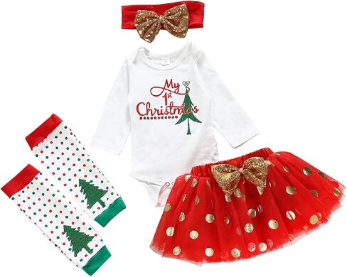 Vedext Bodysuit+Tutu Skirt+Leg Warmers+Bow Headband Christmas Outfits Set in Saudi Arabia