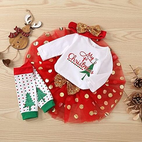 Vedext Bodysuit+Tutu Skirt+Leg Warmers+Bow Headband Christmas Outfits Set in Saudi Arabia