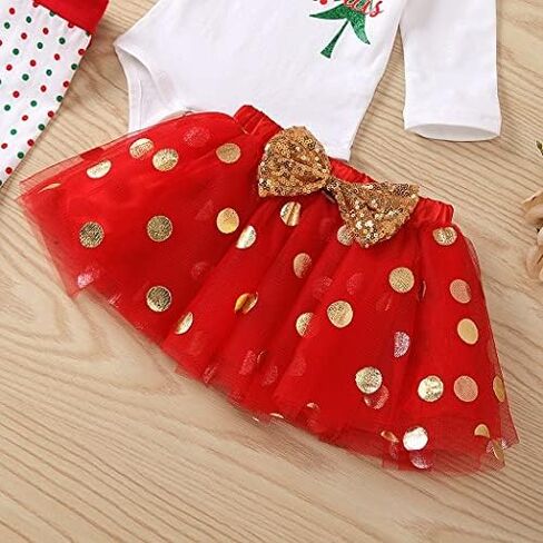 Vedext Bodysuit+Tutu Skirt+Leg Warmers+Bow Headband Christmas Outfits Set in Saudi Arabia