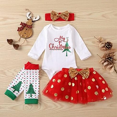 Vedext Bodysuit+Tutu Skirt+Leg Warmers+Bow Headband Christmas Outfits Set in Saudi Arabia