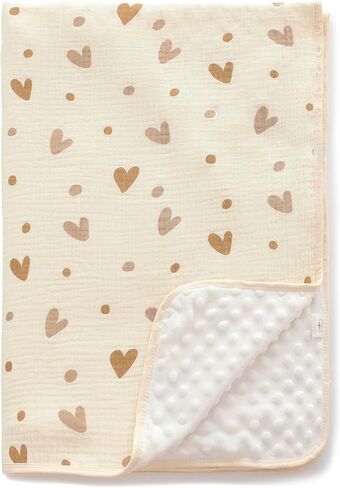 Baby Blanket for Unisex Boys Girls Nursery Minky Blankets with Muslin Cotton Front Dotted Fleece Backing Double Layer Bed Throws Solidcolor Beige in Saudi Arabia