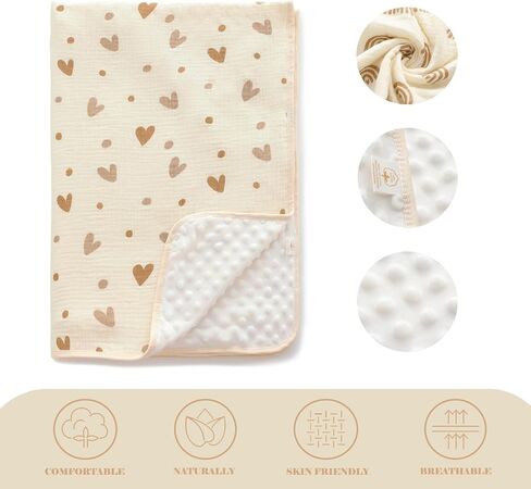 Baby Blanket for Unisex Boys Girls Nursery Minky Blankets with Muslin Cotton Front Dotted Fleece Backing Double Layer Bed Throws Solidcolor Beige in Saudi Arabia