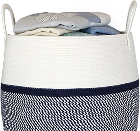 سلة غسيل كبيرة منسوجة، سلة ملابس متسخة بحبل طويل القامة من الخيزران السميك لغرفة النوم، صندوق تخزين دائري قابل للطي لغرفة الأطفال in Kuwait