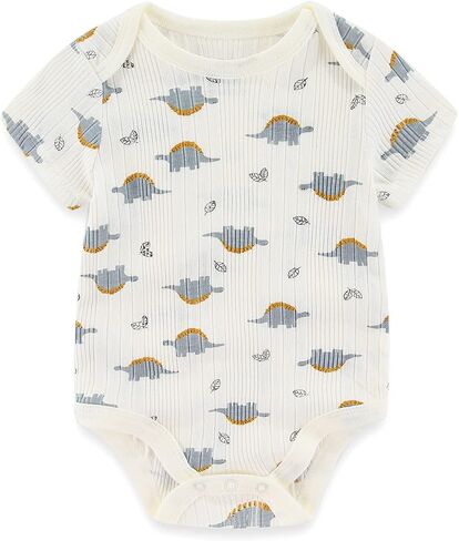MAMIMAKA Newborn Baby Short Sleeve Bodysuit Cotton One-Piece Baby Clothes 5-Pack, 0-12 Months in Saudi Arabia