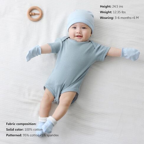 MAMIMAKA Newborn Baby Short Sleeve Bodysuit Cotton One-Piece Baby Clothes 5-Pack, 0-12 Months in Saudi Arabia