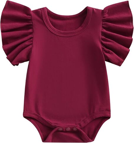 Newborn Infant Baby Girl Solid Ruffle Romper Bodysuit Jumpsuit Casual Clothes One Piece Outfit in Saudi Arabia