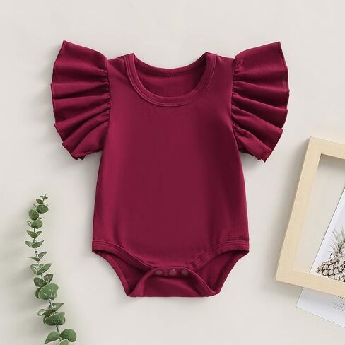Newborn Infant Baby Girl Solid Ruffle Romper Bodysuit Jumpsuit Casual Clothes One Piece Outfit in Saudi Arabia