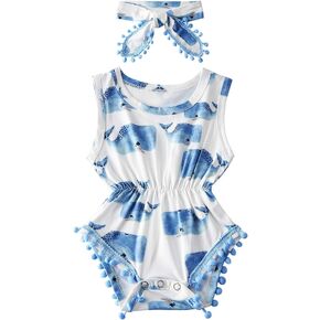 UNICOMIDEA بدلة قطعة واحدة للفتيات الصغيرات حديثي الولادة بدون أكمام من قطعة واحدة بوم بوم مع عصابة رأس 0-24 شهرًا in Kuwait